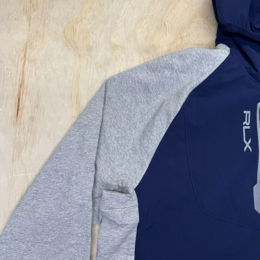 NEW RLX Golf Ralph Lauren Mens Performance Terry 1/2-Zip Hoodie 2XL Blue Gray